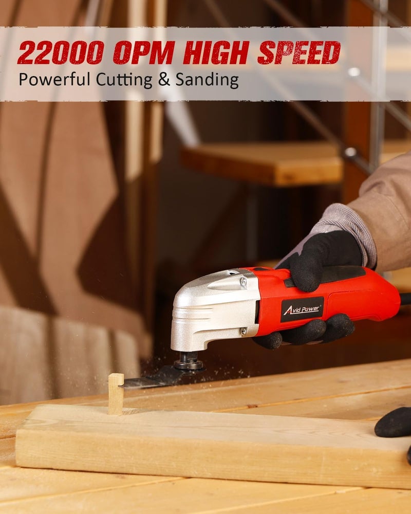 AVID POWER Oscillating Tool, 22000 OPM Electric Oscillating Multi Tool with 3°Oscillation Angle, Cutting, Sanding, Grinding, Scraping, 11 Accessories & Universal Interface-Red - Image 3